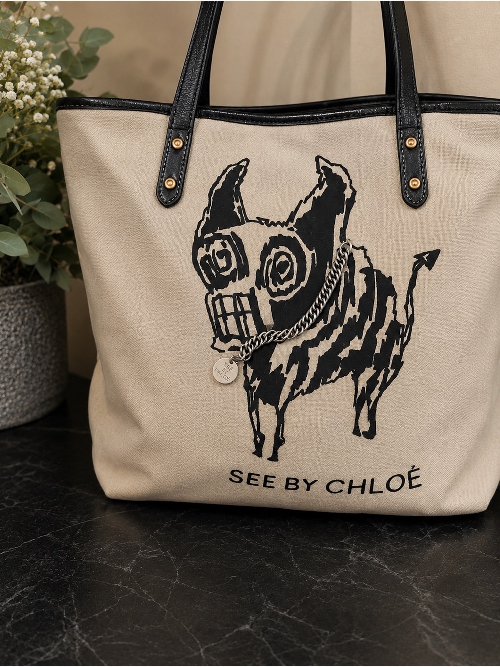 See by Chloé vintage "Gimmick" Canvas Dog Tote Bag